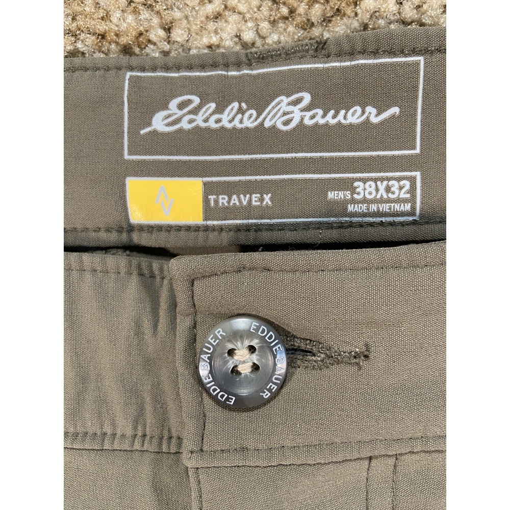 Eddie Bauer Travex Pants Men's 38x32 Dark Khaki Stretch Performance Hiking Pants